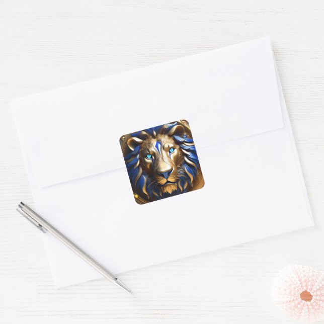 Sapphire Blue und Gold Lion, Quadratischer Aufkleber (Umschlag)
