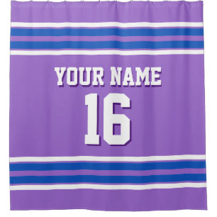Sapphire Blue Whit Stripes Sports Jersey Duschvorhang