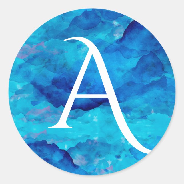 Sapphire Cloud Bold Monogram Runder Aufkleber (Vorderseite)