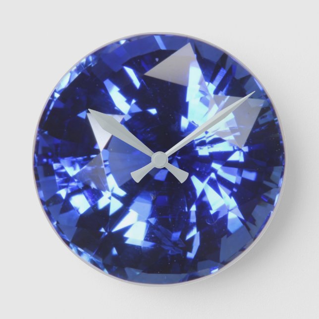 Sapphire Dark Blue Gemstone September Birthstone Runde Wanduhr (Vorderseite)