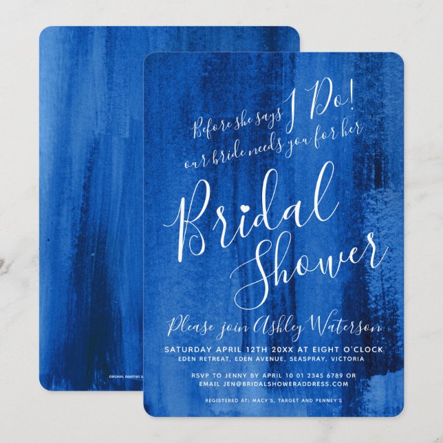Sapphire Deep Blue Art Brautparty Einladung (Vorne/Hinten)