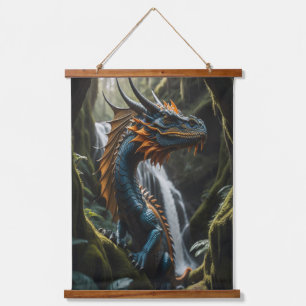 Sapphire Ember verzauberte Forest Dragon Fantasy Wandteppich Mit Holzrahmen
