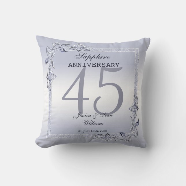 Sapphire Gem & Glitzer 45. Hochzeitstag  Kissen (Vorderseite)