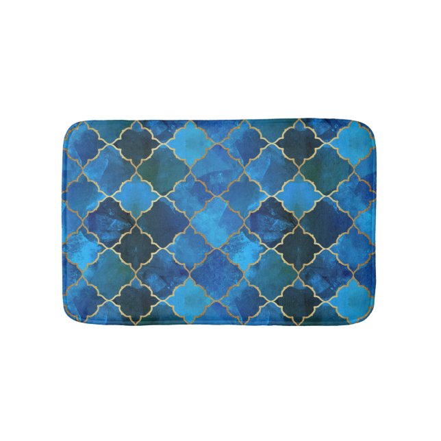 Sapphire Gemstone & Gold marokkanisches Fliesenmus Badematte (Vorderseite)