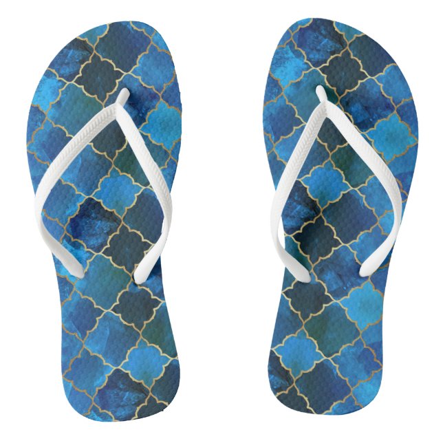 Sapphire Gemstone & Gold marokkanisches Fliesenmus Flip Flops (Fußbett)