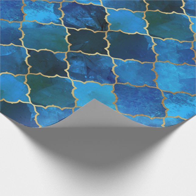 Sapphire Gemstone & Gold marokkanisches Fliesenmus Geschenkpapier (Ecke)