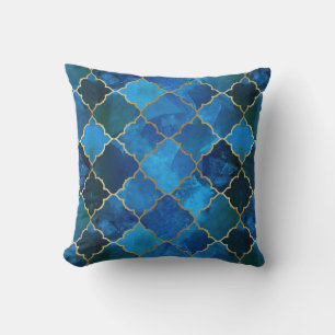 Sapphire Gemstone & Gold marokkanisches Fliesenmus Kissen