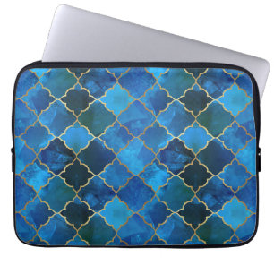 Sapphire Gemstone & Gold marokkanisches Fliesenmus Laptopschutzhülle