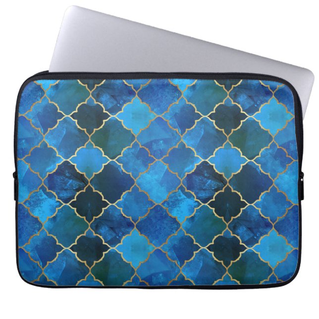 Sapphire Gemstone & Gold marokkanisches Fliesenmus Laptopschutzhülle (Vorderseite)