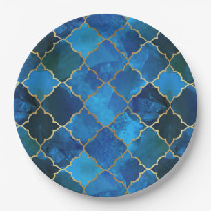 Sapphire Gemstone & Gold marokkanisches Fliesenmus Pappteller