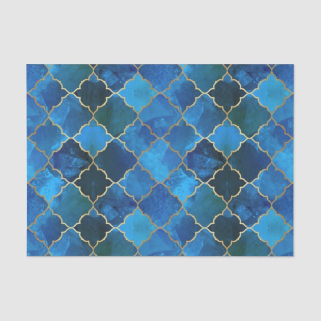 Sapphire Gemstone & Gold marokkanisches Fliesenmus Seidenpapier (Vorderseite)
