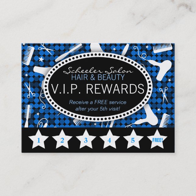 Sapphire Glam Custom Salon Loyalty Punch Card Treuekarte (Vorderseite)
