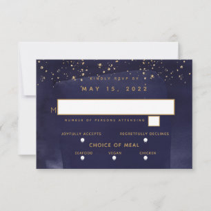 Sapphire & Gold Wedding 3 Meal Choice UAWG RSVP Karte