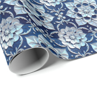 Sapphire Pearl Silver Blue mit/ Scrollwork Geschen Geschenkpapier