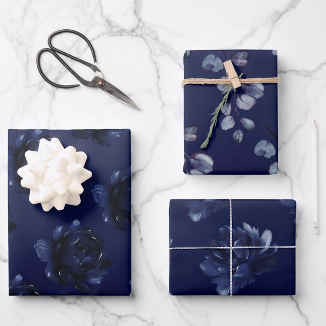 Sapphire Peony Wedding Geschenkpapier Set (Vorderseite)