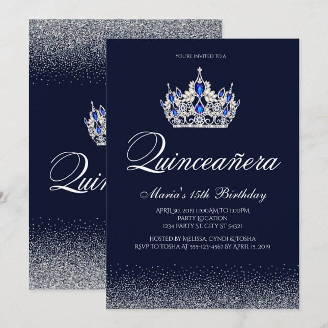 Sapphire Quinceanera Einladungen (Vorne/Hinten)