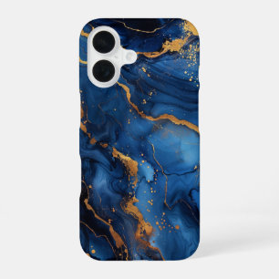 Sapphire Regalia – Luxus Blau & Gold Marmor iPhone 16 Hülle