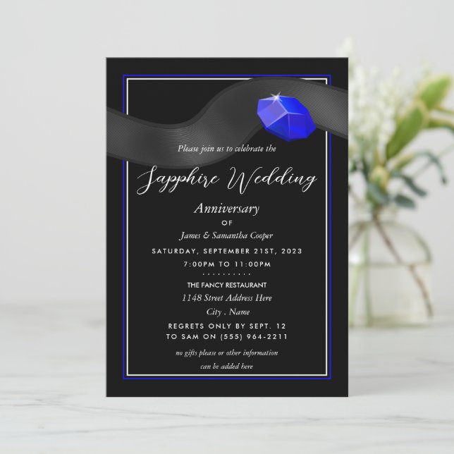 Sapphire Ribbon, 45 Jahre Hochzeitstag Einladung (Stehend Vorderseite)