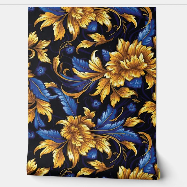 Sapphire Starlit Symphony Botanical Tapete (Abrollen)