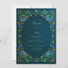 Sapphire Teal Floral Wedding Einladung