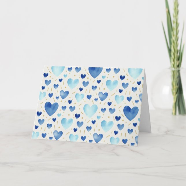 Sapphire Tide Watercolor Hearts Karte (Vorderseite)