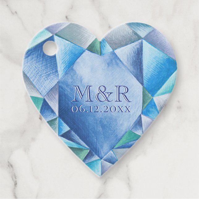 Sapphire Wasserfarbenherz 45. Hochzeitstag Geschenkanhänger (Vorderseite)