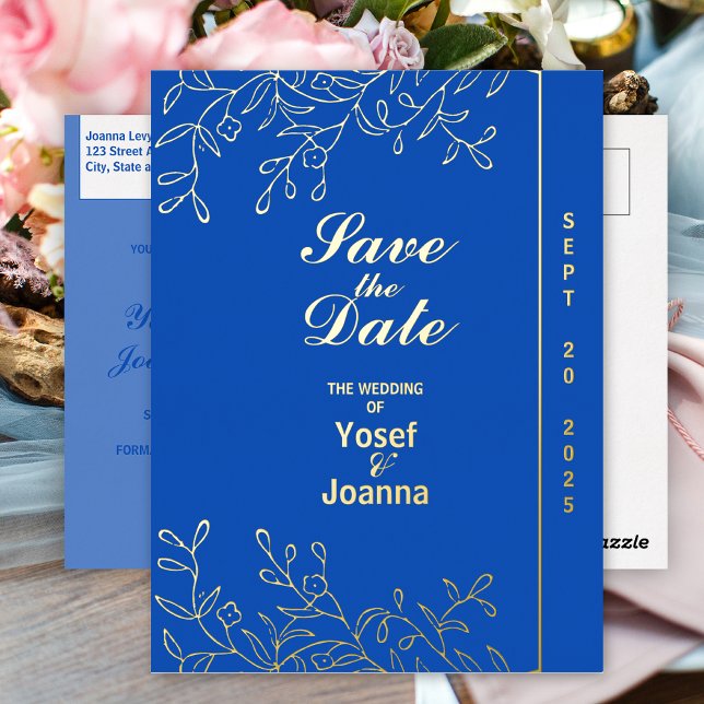 Sapphire Wedding Foil Save the Date Folie Einladungspostkarte (Von Creator hochgeladen)