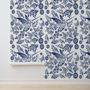 Sapphire White Hummingbird Mexican Talavera Mosaic Tapete