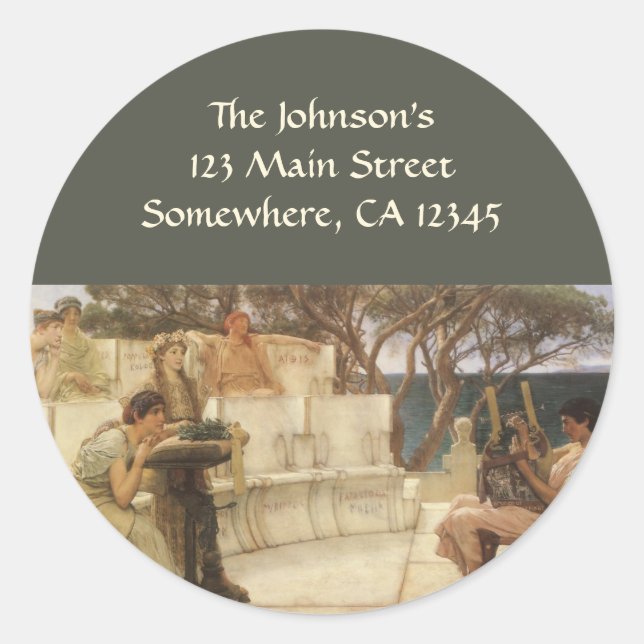 Sappho und Alcaeus von Sir Lawrence Alma Tadema Runder Aufkleber (Vorderseite)