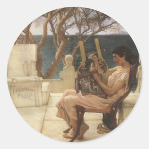 Sappho und Alcaeus von Sir Lawrence Alma Tadema Runder Aufkleber