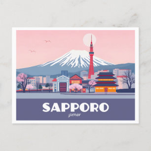 Sapporo Japan Hokkaido Cityscape Pastel Travel Postkarte