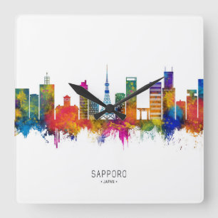 Sapporo Japan Skyline Quadratische Wanduhr