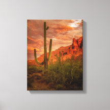 Saquaro Cactus Superstition Mountain Sunset 11x14