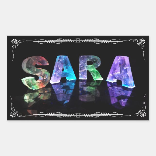 Sara - Der Name Sara in 3D-Leuchten (Foto) Rechteckiger Aufkleber (Vorderseite)