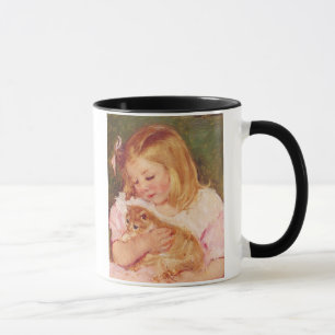 Sara, die eine Katze hält, Mary Cassatt Tasse