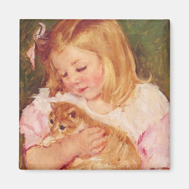 Sara Holding a Cat (von Mary Cassatt) Magnet (Vorne)