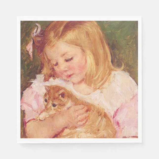 Sara Holding a Cat (von Mary Cassatt) Serviette (Vorderseite)
