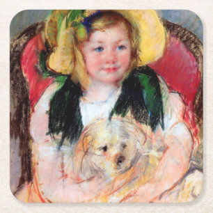 Sara mit ihrem Hund, Cassatt Rechteckiger Pappuntersetzer