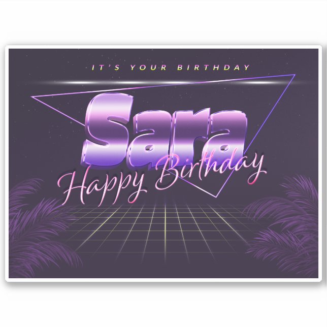 Sara Name Vorname lila retro Sticker Geburtstag (Vorderseite)