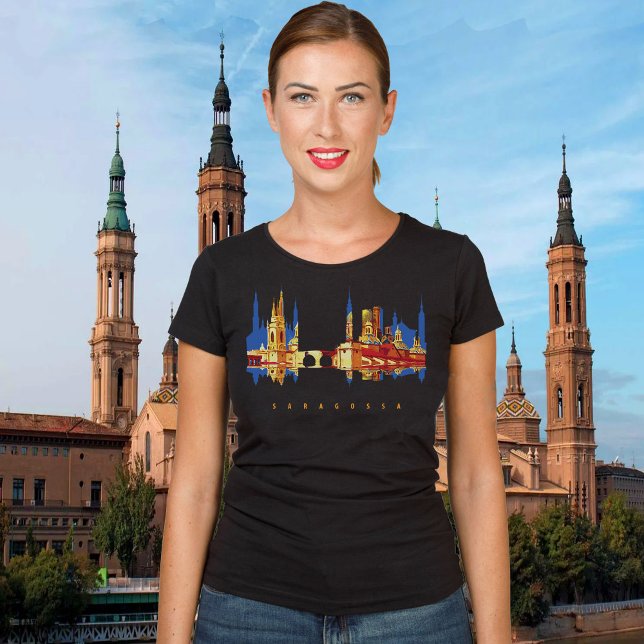 Saragossa Farbenfrohe Silhouette T-Shirt (Saragossa, Spain, black t-shirt for women)