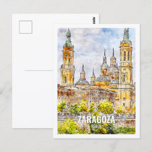 Saragossa Spanien Berühmter Reiseort Wasserfarbe Postkarte