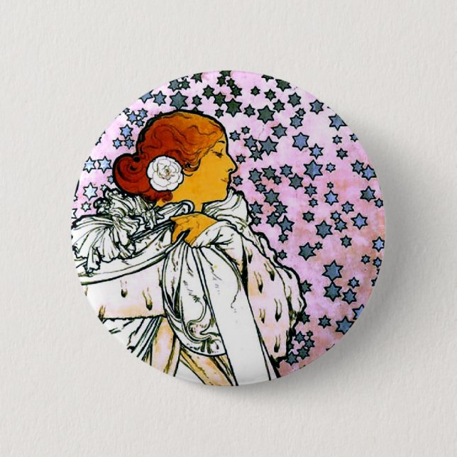 Sarah Bernhardt, La Dame aux Camélias, Mucha Fine Button (Vorderseite)