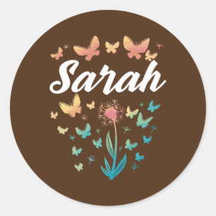 Sarah Birthday Sister Butterfly Dandelname Runder Aufkleber