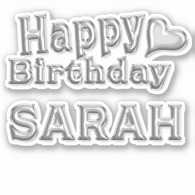 Sarah Happy Birthday silver Aufkleber Sticker (Vorderseite)
