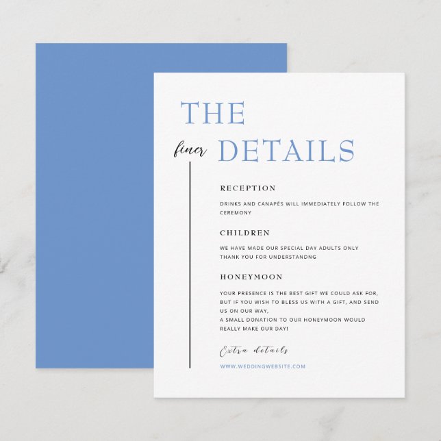 SARAH Modern Blue Minimalistisch Wedding Details C Begleitkarte (Vorne/Hinten)