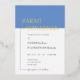 SARAH Moderne Blaue Minimalistische Echte Folien-E Folieneinladung