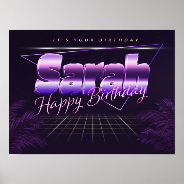 Sarah Name Vorname lila retro Poster Geburtstag (Vorne)