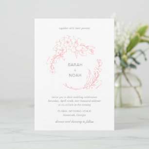 Sarah Pink Floral Wreath Moderne Hochzeit Einladung