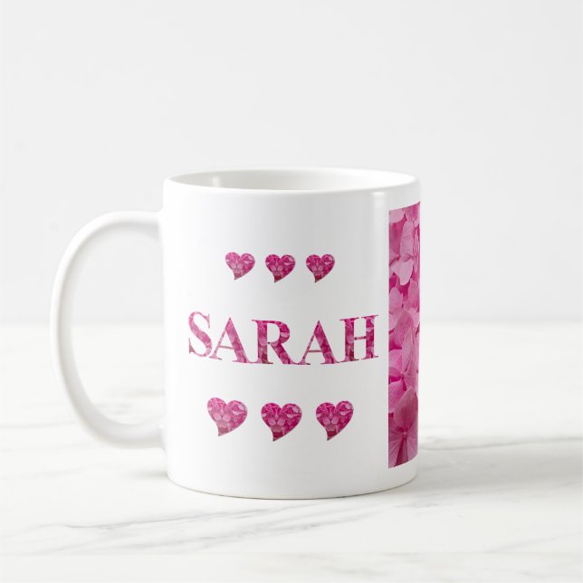 "Sarah" Pink Hydrangea Blumenbriefe, Niedliche Her Kaffeetasse (Links)