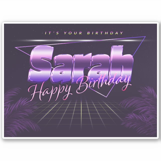 Sarah Prénom lila retro Sticker (Devant)